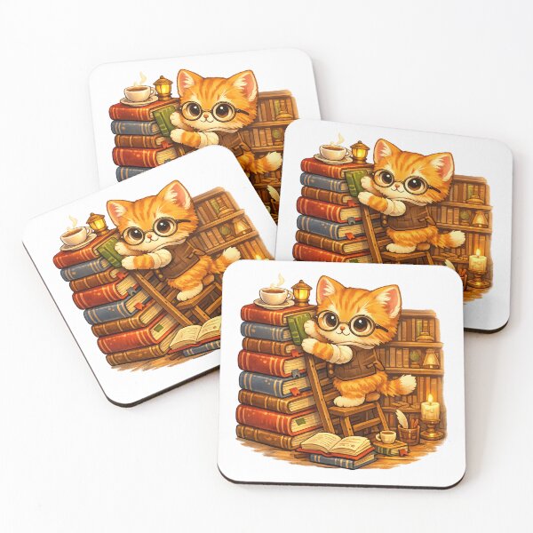 Item preview, Tiny Librarian Cat – Adorable Book Lover Kitten Reading Room Cartoon designed and sold by MrDev.