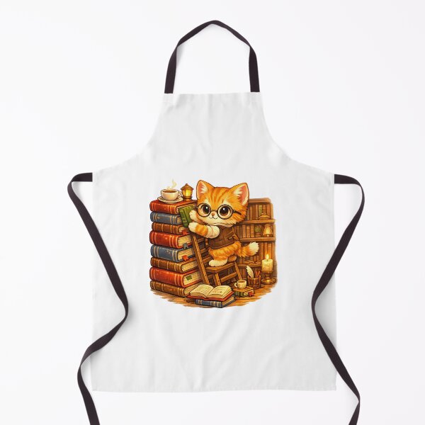 Item preview, Tiny Librarian Cat – Adorable Book Lover Kitten Reading Room Cartoon designed and sold by MrDev.