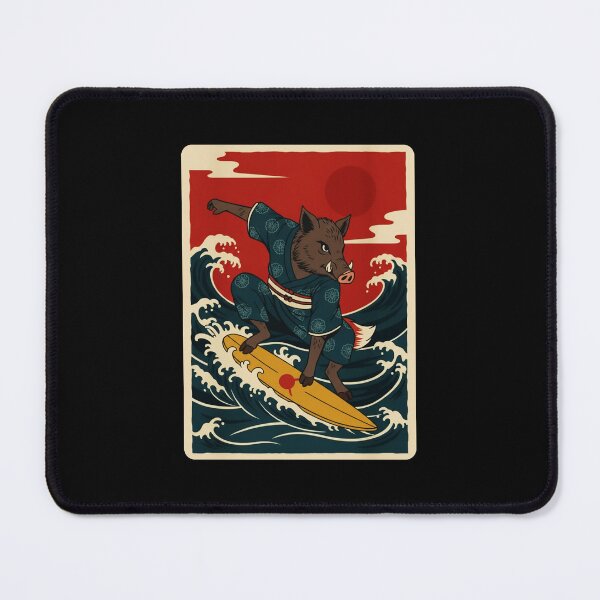Item preview, Wild Boar Surfing Ocean Waves in Retro Japanese Poster Style designed and sold by JordynLadukeg65.
