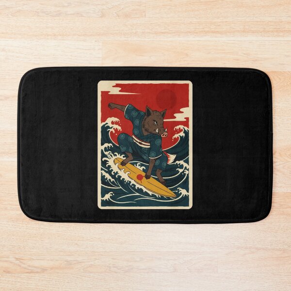 Item preview, Wild Boar Surfing Ocean Waves in Retro Japanese Poster Style designed and sold by JordynLadukeg65.