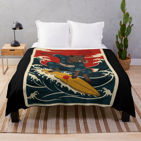 Item preview, Wild Boar Surfing Ocean Waves in Retro Japanese Poster Style designed and sold by JordynLadukeg65.