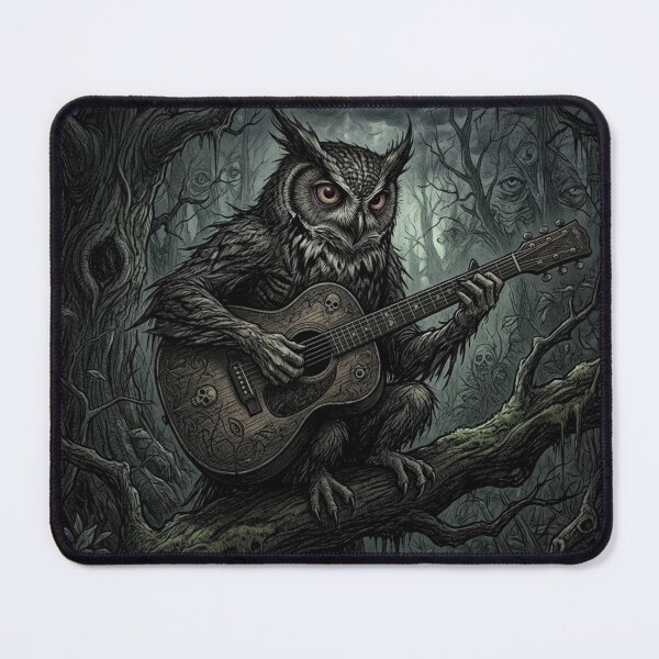 Item preview, Creepy Owl Playing Guitar Dark Forest Line Art designed and sold by rich-moda.