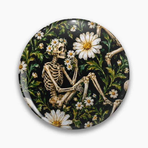 Item preview, Goth Skeletons and Daisies Floral Pattern designed and sold by BeJolley.