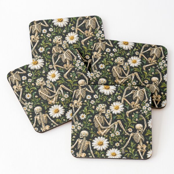 Item preview, Goth Skeletons and Daisies Floral Pattern designed and sold by BeJolley.