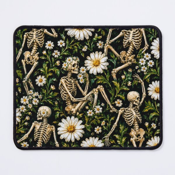 Item preview, Goth Skeletons and Daisies Floral Pattern designed and sold by BeJolley.