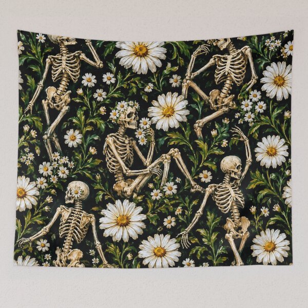 Item preview, Goth Skeletons and Daisies Floral Pattern designed and sold by BeJolley.