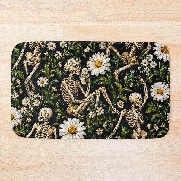 Item preview, Goth Skeletons and Daisies Floral Pattern designed and sold by BeJolley.