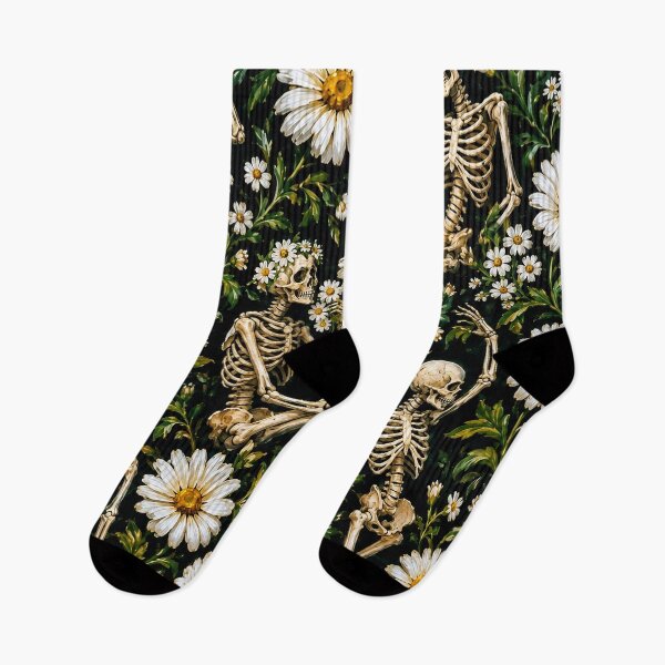 Item preview, Goth Skeletons and Daisies Floral Pattern designed and sold by BeJolley.