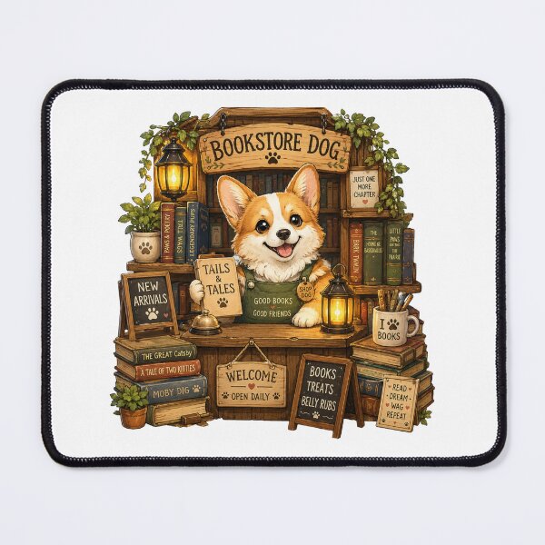 Item preview, Bookstore Dog – Cute Corgi Bookshop Owner Cozy Library & Reading Lover Illustration designed and sold by MrDev.