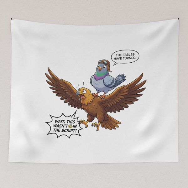 Item preview, Funny Pigeon Catches Eagle - Tables Turned Unexpected Victory Cartoon designed and sold by rich-moda.