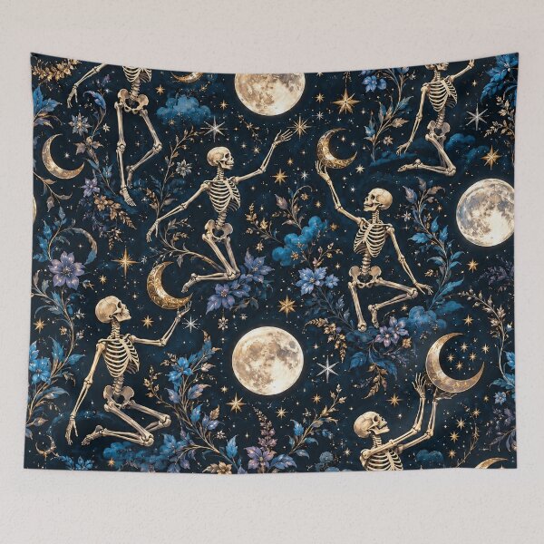 Item preview, Goth Celestial Skeletons Moons and Stars Pattern designed and sold by BeJolley.