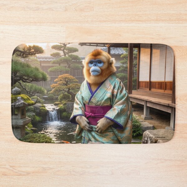 Item preview, Golden Snub-Nosed Monkey Surveys Garden in Kimono designed and sold by Tridentulus.