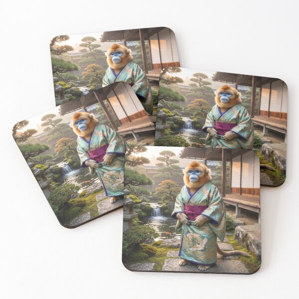 Item preview, Golden Snub-Nosed Monkey Surveys Garden in Kimono designed and sold by Tridentulus.