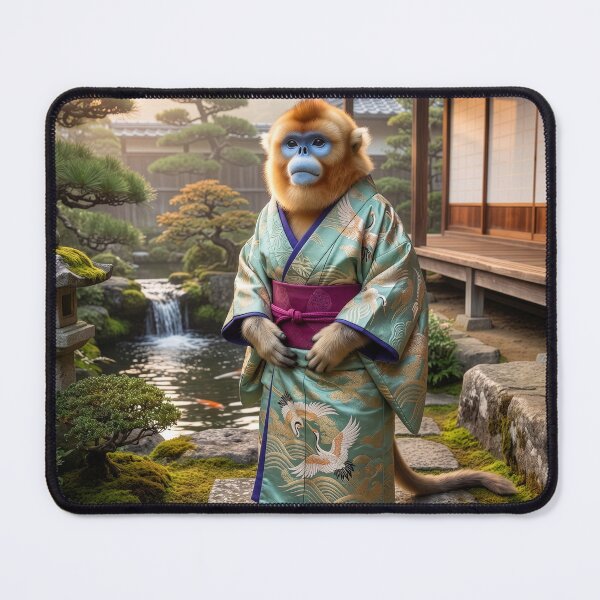 Item preview, Golden Snub-Nosed Monkey Surveys Garden in Kimono designed and sold by Tridentulus.