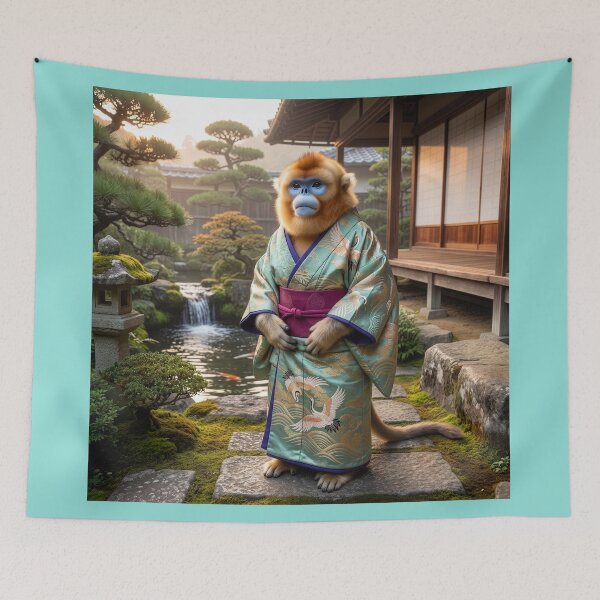 Item preview, Golden Snub-Nosed Monkey Surveys Garden in Kimono designed and sold by Tridentulus.