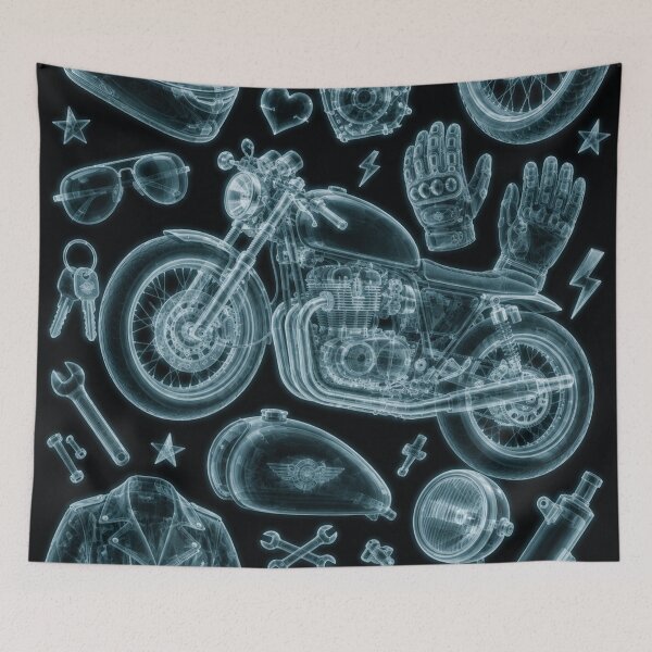 Item preview, X-ray motorcycle collage with leather jacket and helmet designed and sold by Mauswohn.