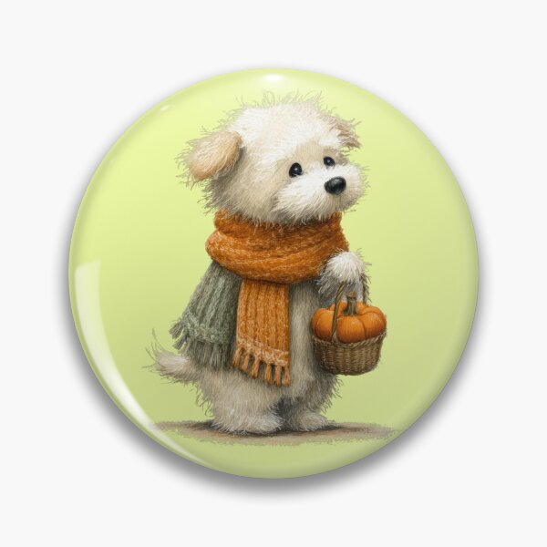 Item preview, Cute dog with scarf and pumpkin basket designed and sold by Mauswohn.