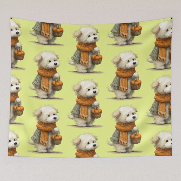 Item preview, Cute dog with scarf and pumpkin basket designed and sold by Mauswohn.