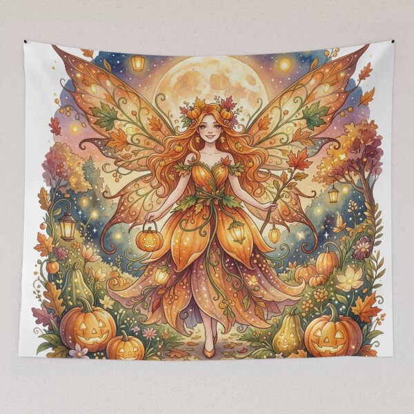 Item preview, Harvest Moon Fairy Queen – Enchanted Autumn Pumpkin Garden Watercolor Fantasy designed and sold by Dream Bloom Gallery.