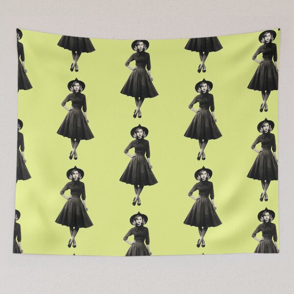 Item preview, Witch in vintage dress with pointed hat, retro designed and sold by Mauswohn.