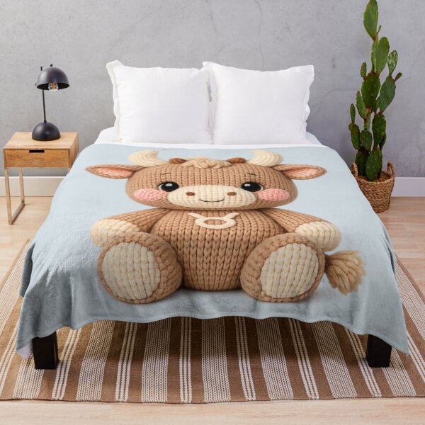 Item preview, Cute Taurus Bull Plush Zodiac Nursery | Kawaii Knitted Astrology Art designed and sold by Moons Studio.