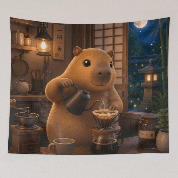 Item preview, Cozy Capybara - Brewing Pour Over Coffee in Japan designed and sold by LuisWorks.