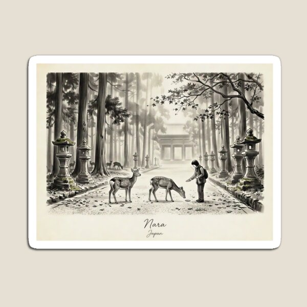 Item preview, Nara Deer Park Sumi-e Print | Japanese Temple Wall Art | Sacred Deer Illustration designed and sold by LSE Prints.
