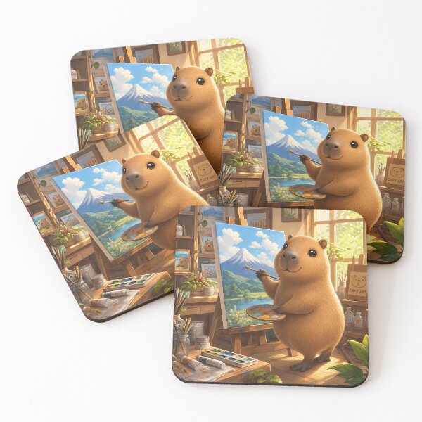 Item preview, Capybara Artist Painting Mount Fuji Landscape designed and sold by LuisWorks.