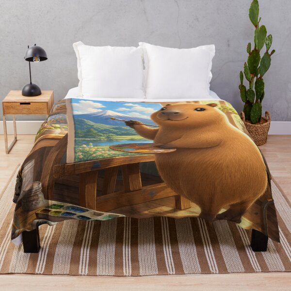 Item preview, Capybara Artist Painting Mount Fuji Landscape designed and sold by LuisWorks.