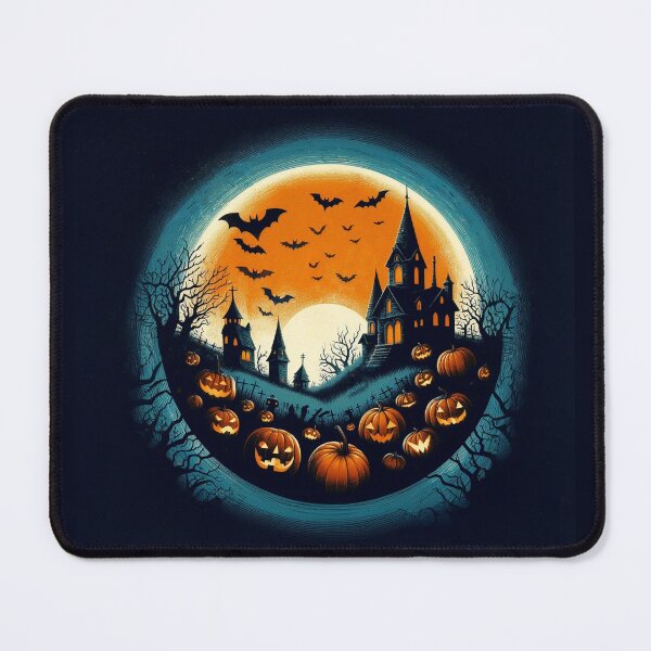 Item preview, Spooky Halloween drawing with pumpkins, bats and a haunted house designed and sold by Stef Ringoot, cartoons and illustrations.