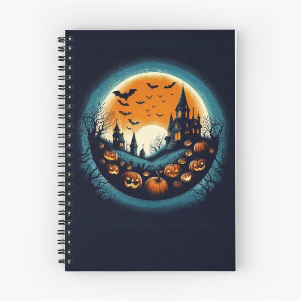 Item preview, Spooky Halloween drawing with pumpkins, bats and a haunted house designed and sold by Stef Ringoot, cartoons and illustrations.