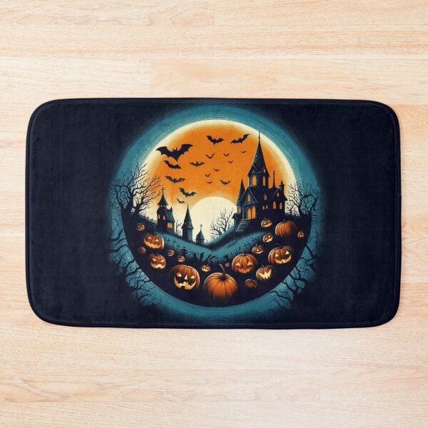 Item preview, Spooky Halloween drawing with pumpkins, bats and a haunted house designed and sold by Stef Ringoot, cartoons and illustrations.