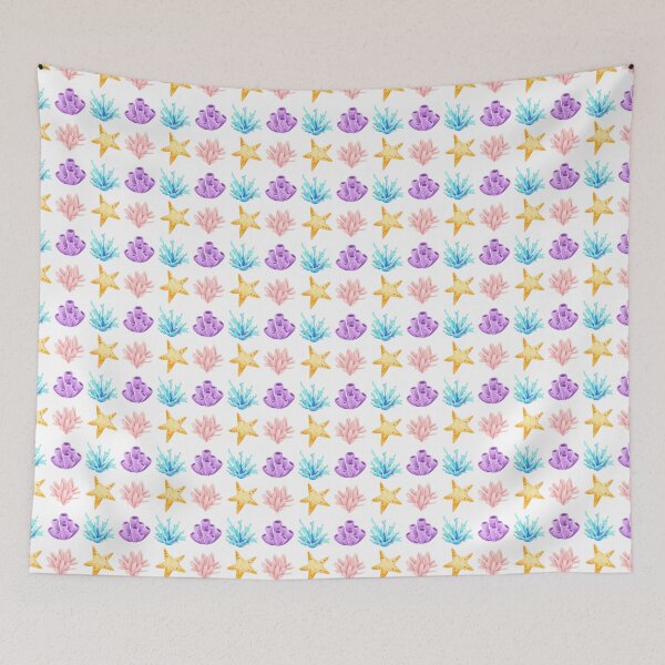 Item preview, Colorful Watercolor Coral and Starfish Seamless Pattern designed and sold by FestivityFinds.