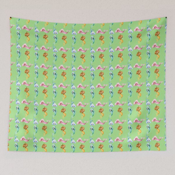 Item preview, Cute Pastel Colorful Mermaids Mint Green Seamless Pattern designed and sold by FestivityFinds.