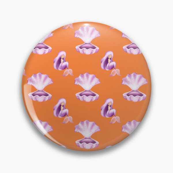 Item preview, Cute Purple Mermaid and Seashell Orange Seamless Pattern designed and sold by FestivityFinds.