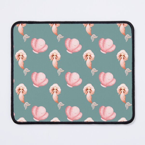 Item preview, Cute Pink Mermaid and Clam Shell Teal Seamless Pattern designed and sold by FestivityFinds.