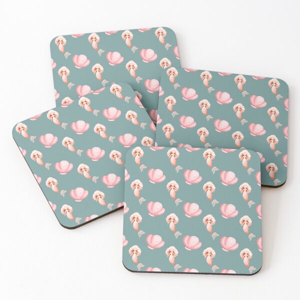 Item preview, Cute Pink Mermaid and Clam Shell Teal Seamless Pattern designed and sold by FestivityFinds.