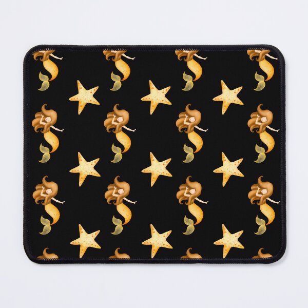 Item preview, Cute Golden Mermaid Starfish Black Seamless Pattern designed and sold by FestivityFinds.