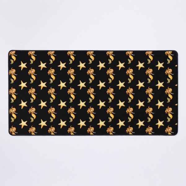 Item preview, Cute Golden Mermaid Starfish Black Seamless Pattern designed and sold by FestivityFinds.