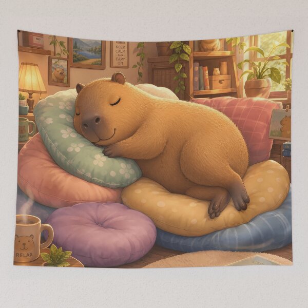 Item preview, Cute Sleepy Capybara Napping in a Cozy Room designed and sold by LuisWorks.