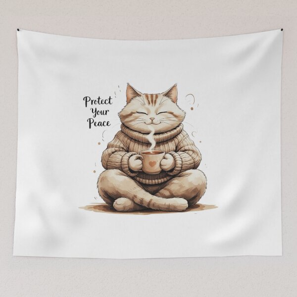 Item preview, Protect Your Peace Cute Cat Mental Health Self Care Watercolor designed and sold by AQUILAKREO.