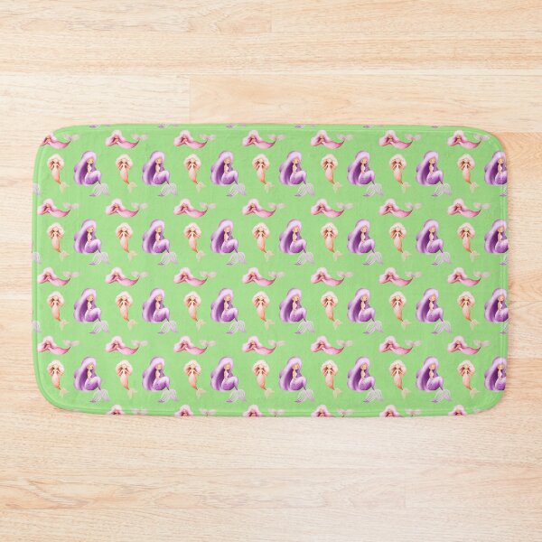 Item preview, Cute Pink and Purple Mermaids Mint Green Seamless Pattern designed and sold by FestivityFinds.
