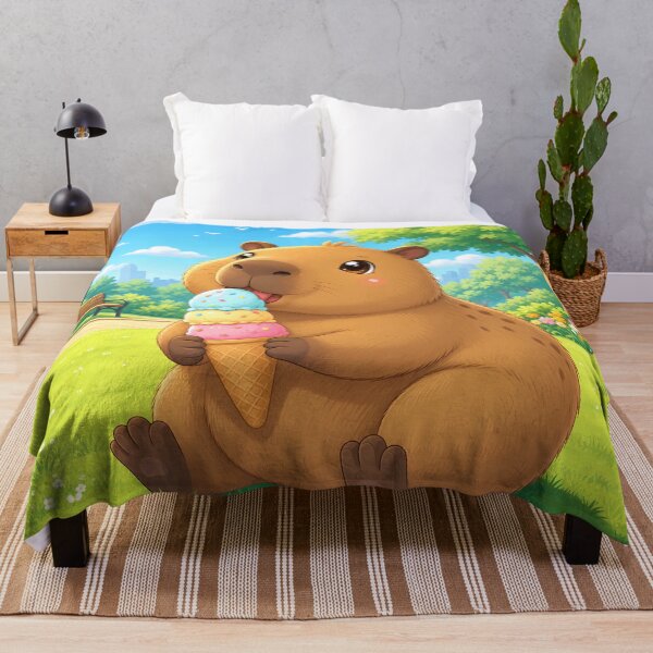 Item preview, Cute Capybara Eating Ice Cream in Sunny Park designed and sold by LuisWorks.