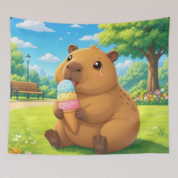 Item preview, Cute Capybara Eating Ice Cream in Sunny Park designed and sold by LuisWorks.