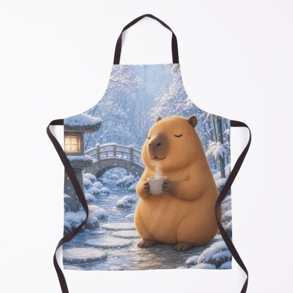 Item preview, Cozy Capybara Drinking Coffee in Snowy Garden designed and sold by LuisWorks.