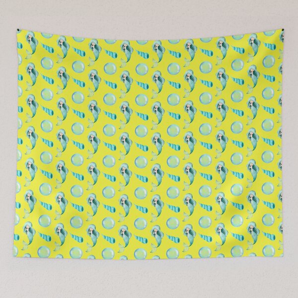 Item preview, Cute Mint Green Mermaid Yellow Seamless Pattern designed and sold by FestivityFinds.