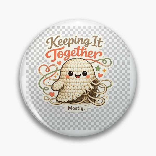 Item preview, Keeping It Together - Cute Crochet Ghost Humour Sticker/Pin/Magnet designed and sold by Velvet & Void.