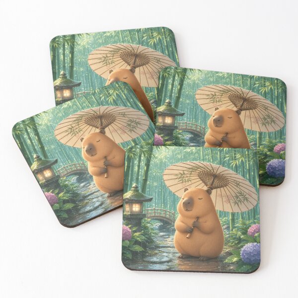 Item preview, Cute Capybara with Umbrella in Japanese Garden designed and sold by LuisWorks.