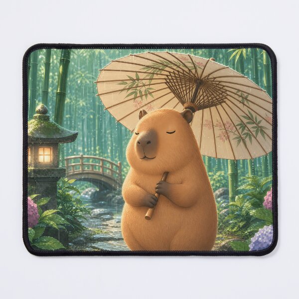 Item preview, Cute Capybara with Umbrella in Japanese Garden designed and sold by LuisWorks.
