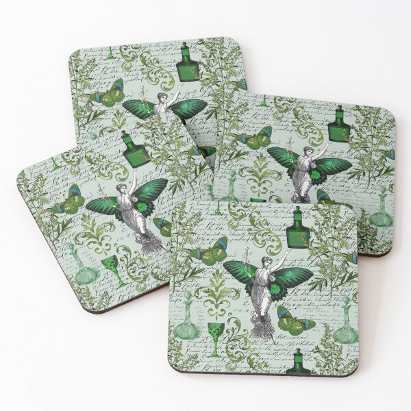 Item preview, Forest Fairy and Magical Plants Green Academia Aesthetic Pattern -  Mint Green designed and sold by CanisArt.